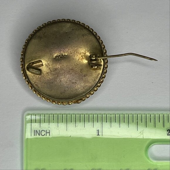 Vtg Micro Mosaic 1.25" w Glass Tile Round Floral Brooch Pin Multi Color Italy - Picture 5 of 5